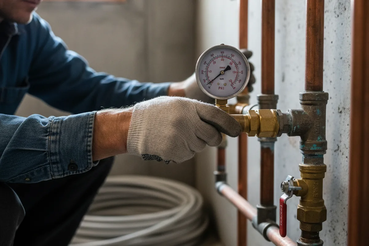 Pressure testing a repaired line during Water Line Repair in Belmar